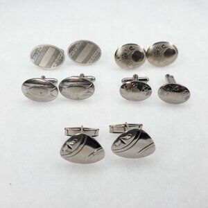 Vintage Cufflinks Silver Tone Oval Round Anson Shields Unbranded Lot Of 5 Pair
